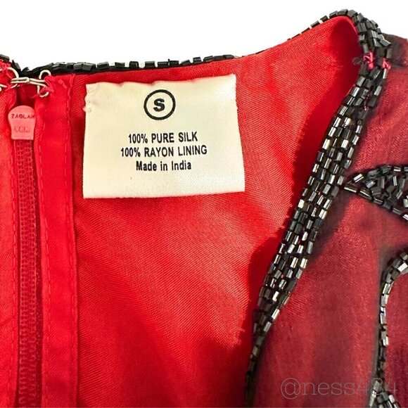 Vintage Anujan Creations 100% Silk & Beaded Top, Small - Picture 3 of 6